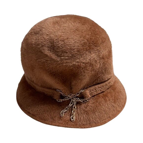 Vintage Martelle Fur Felt Cloche Hat 1950s Paris Francois NY Made in USA Camel - Picture 3 of 7